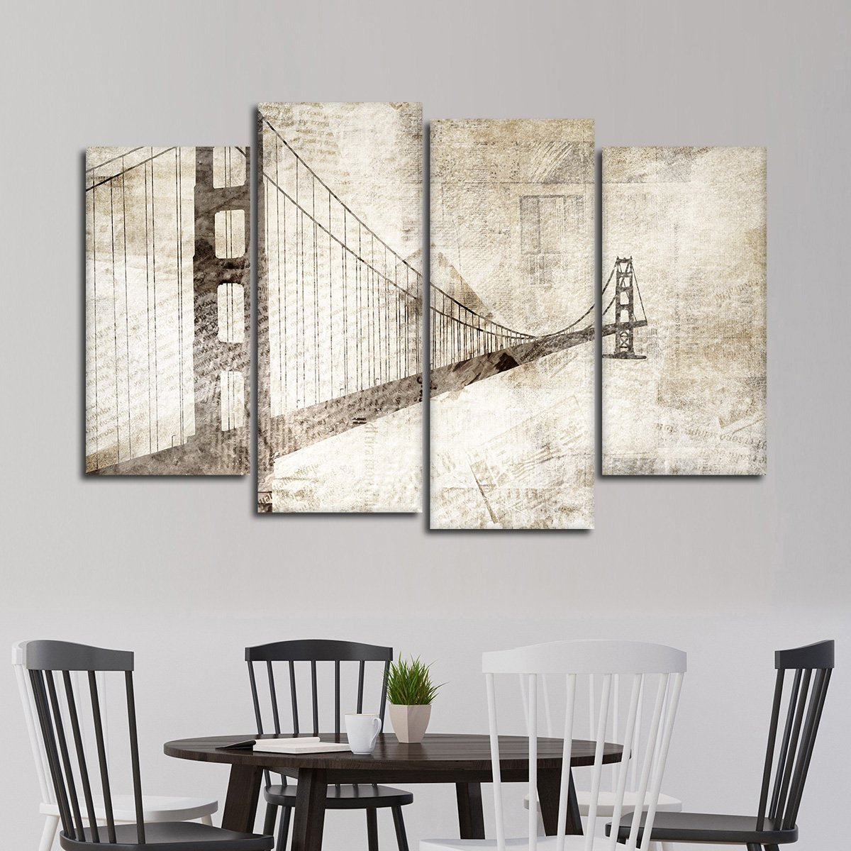 Grunge Golden Gate Bridge Multi Panel Canvas Wall Art