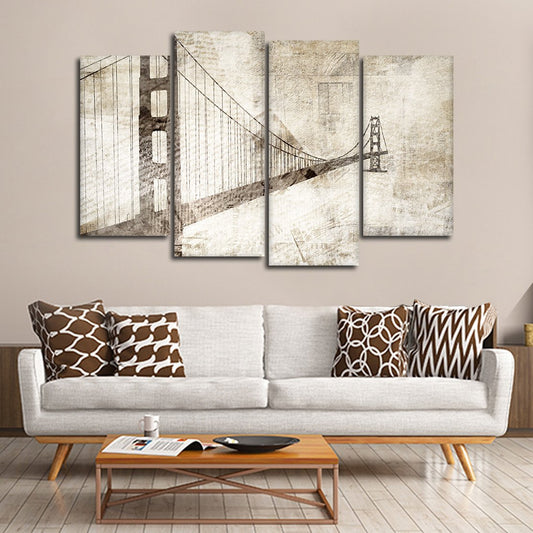 Grunge Golden Gate Bridge Multi Panel Canvas Wall Art