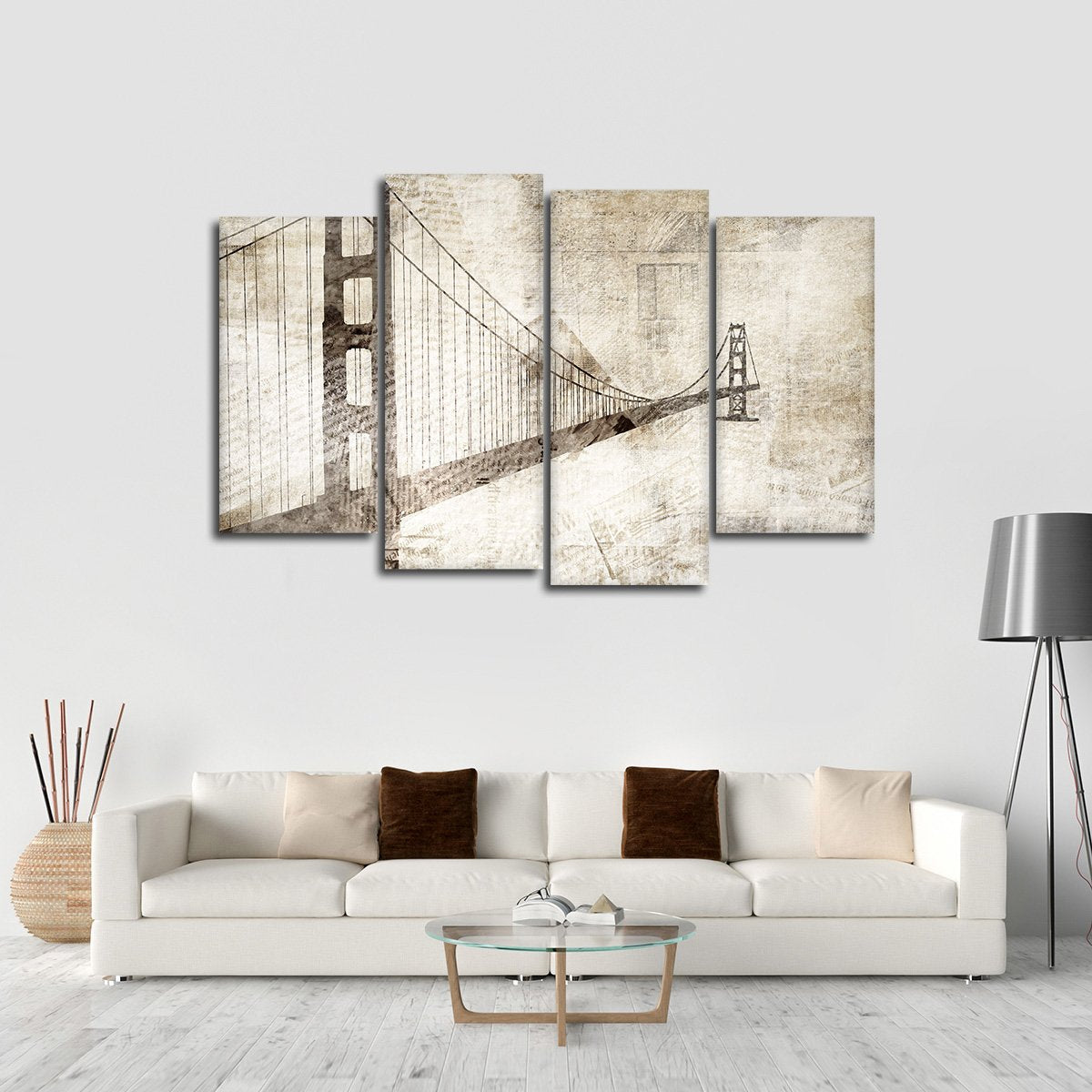 Grunge Golden Gate Bridge Multi Panel Canvas Wall Art