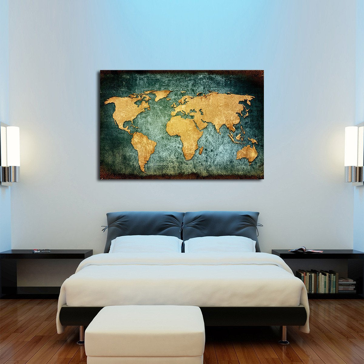 Grunge World Map Multi Panel Canvas Wall Art