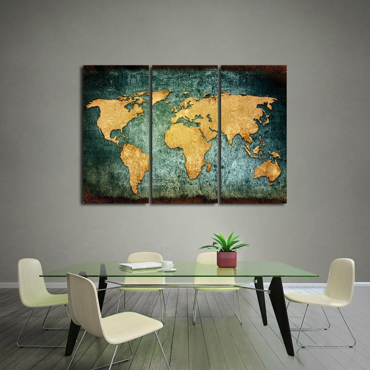 Grunge World Map Multi Panel Canvas Wall Art