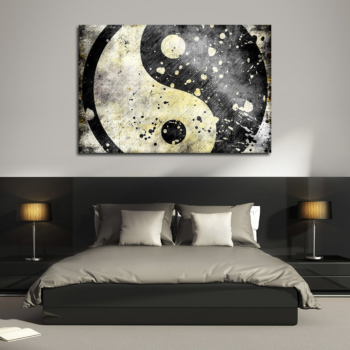 Grunge Yin Yang Multi Panel Canvas Wall Art