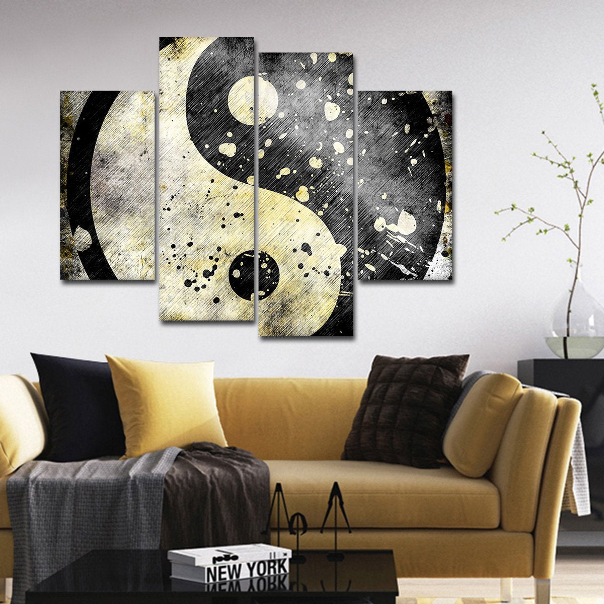 Grunge Yin Yang Multi Panel Canvas Wall Art