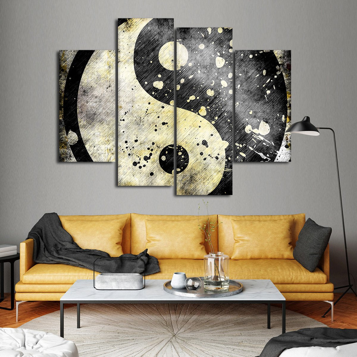 Grunge Yin Yang Multi Panel Canvas Wall Art