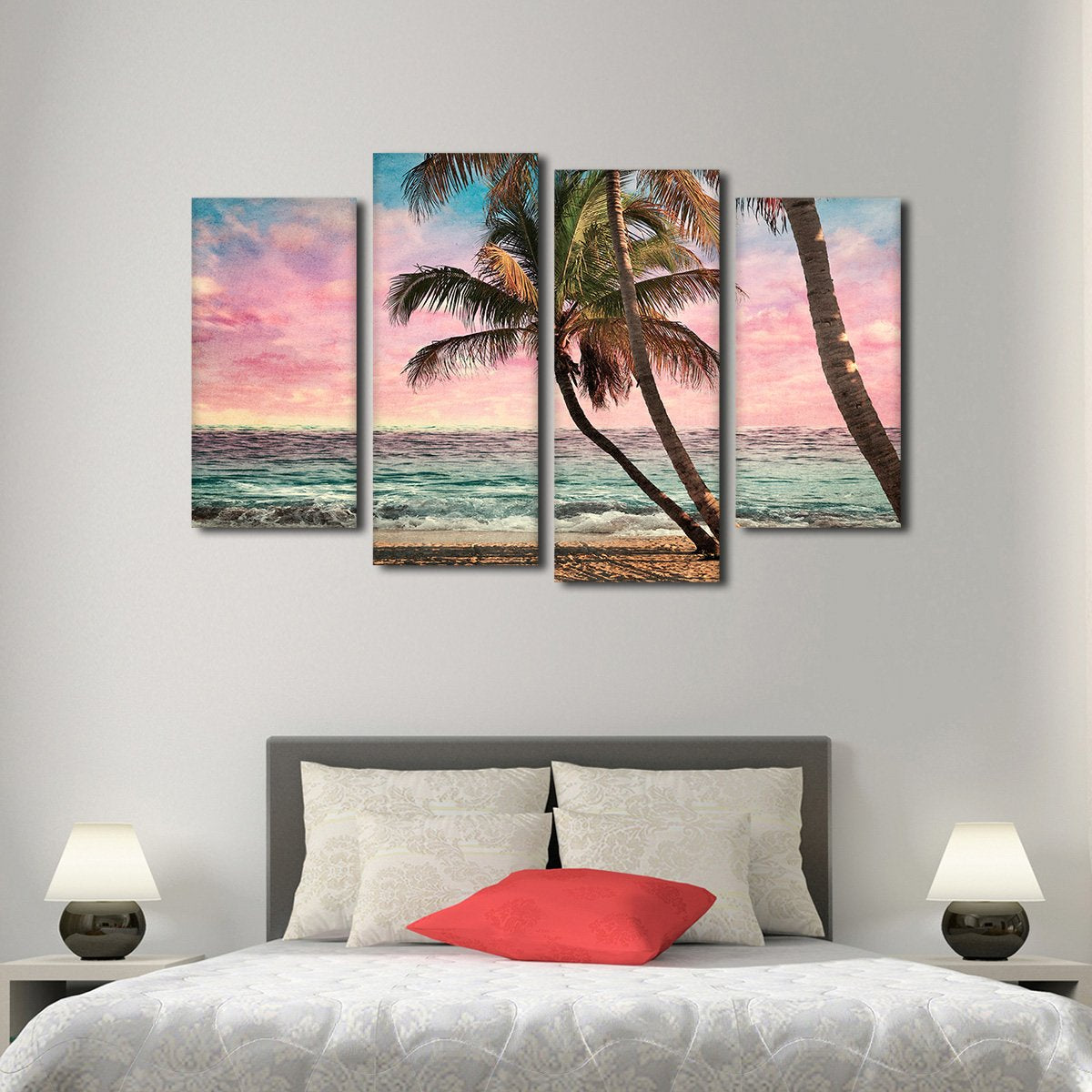 Grunge Tropical Sunset Multi Panel Canvas Wall Art