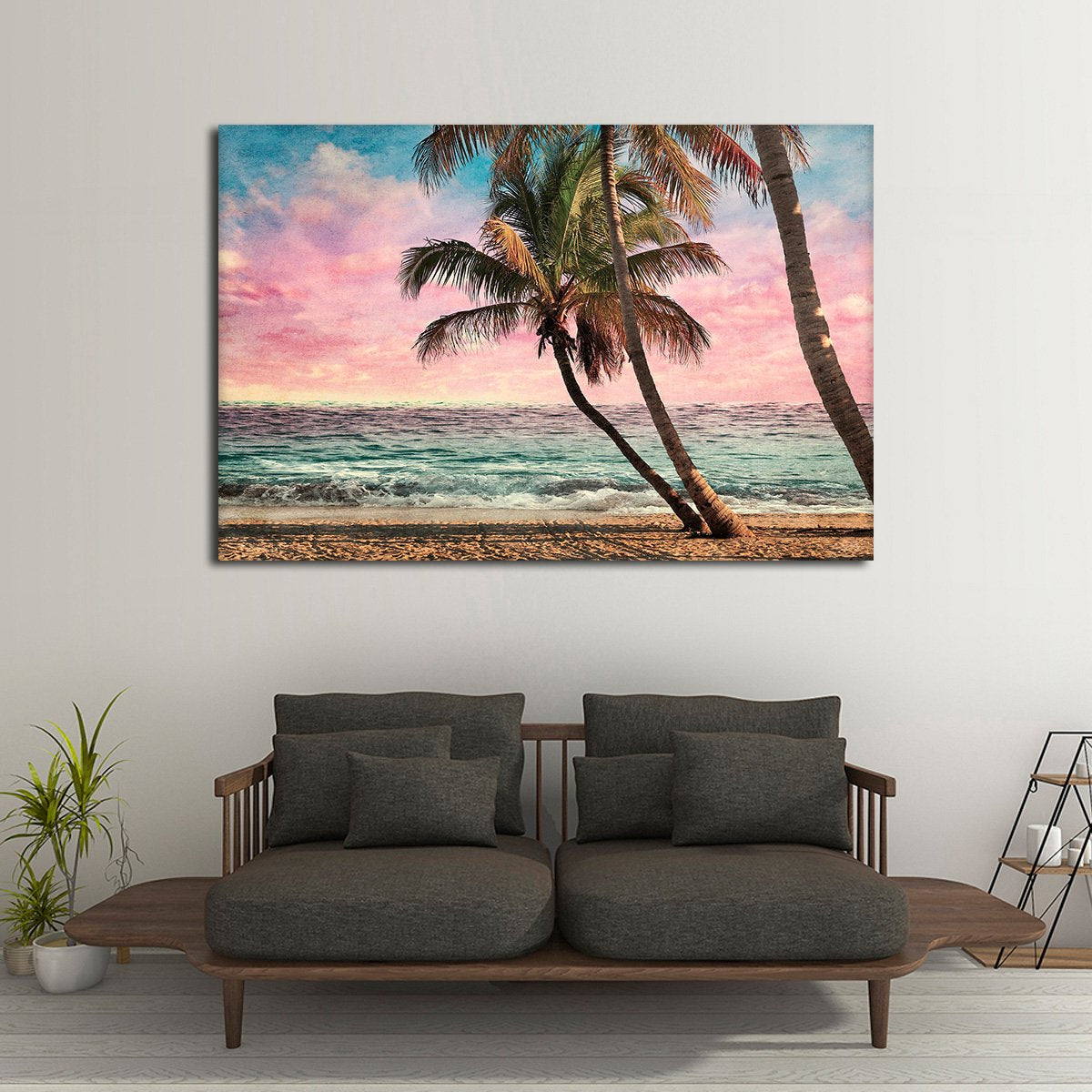 Grunge Tropical Sunset Multi Panel Canvas Wall Art