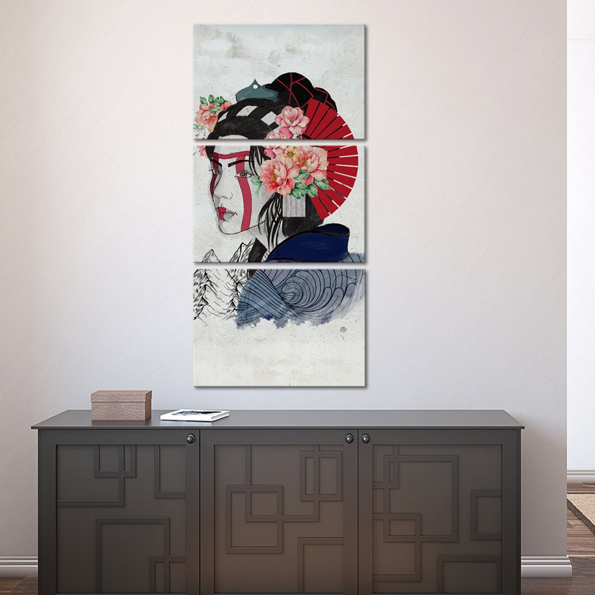Blue Wave Geisha Multi Panel Canvas Wall Art