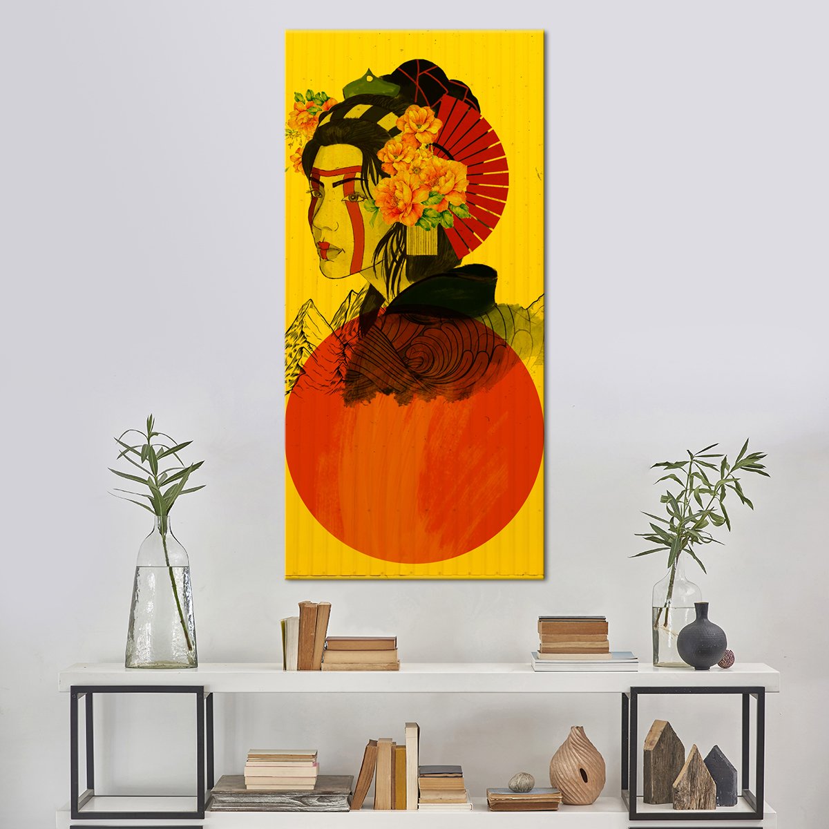 Red Sun Geisha Multi Panel Canvas Wall Art