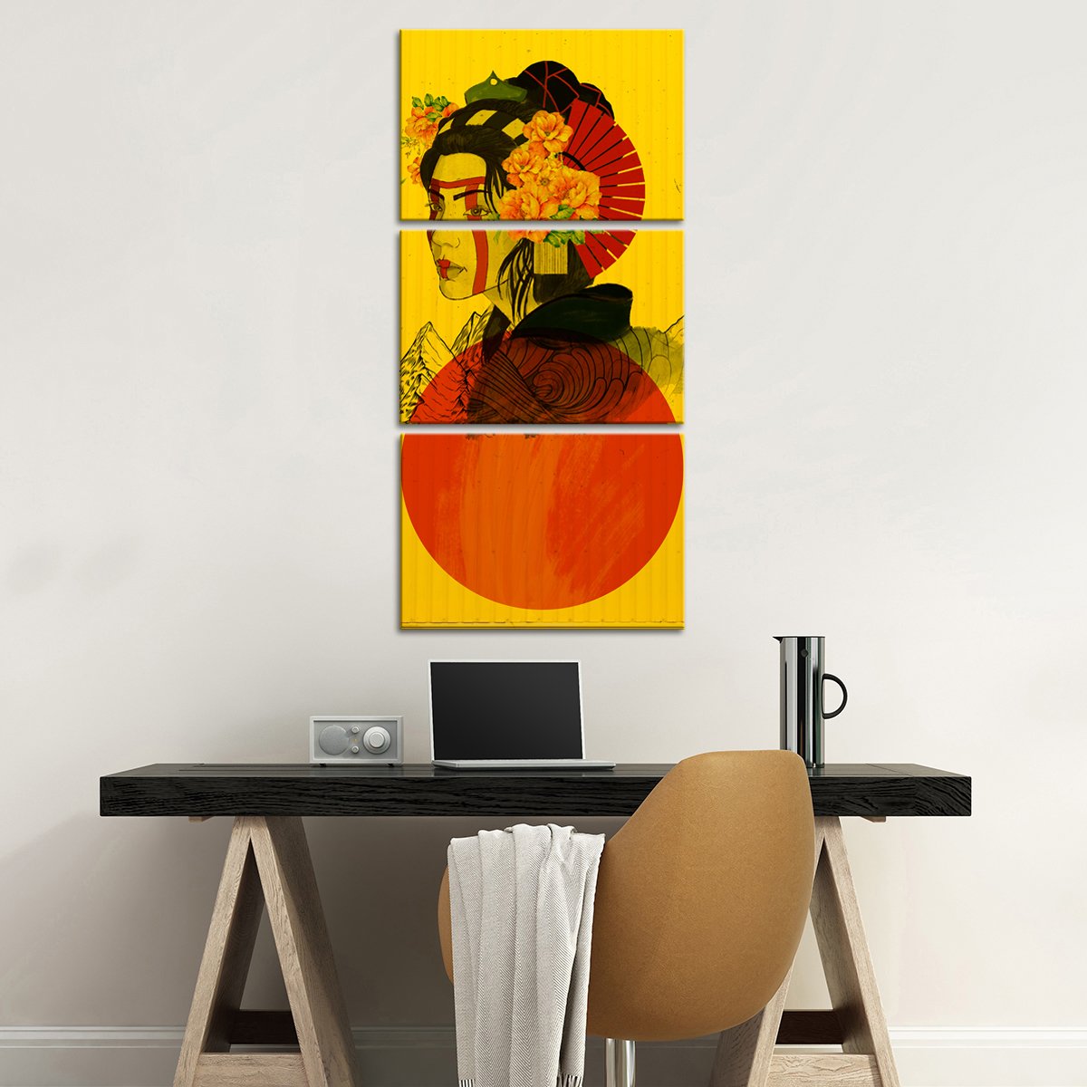 Red Sun Geisha Multi Panel Canvas Wall Art