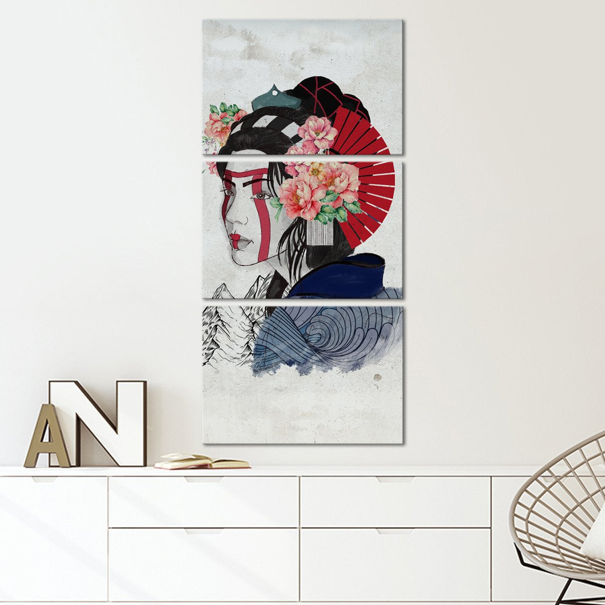 Blue Wave Geisha Multi Panel Canvas Wall Art