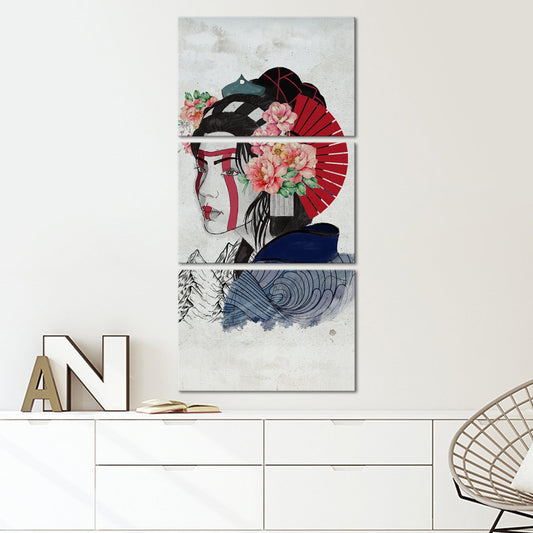 Blue Wave Geisha Multi Panel Canvas Wall Art