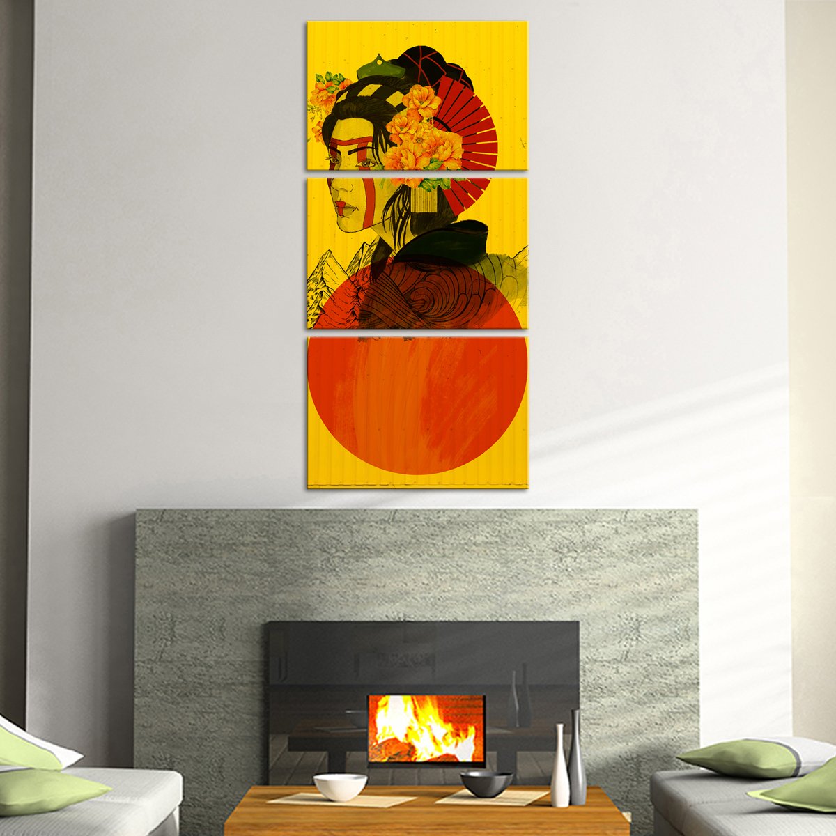 Red Sun Geisha Multi Panel Canvas Wall Art