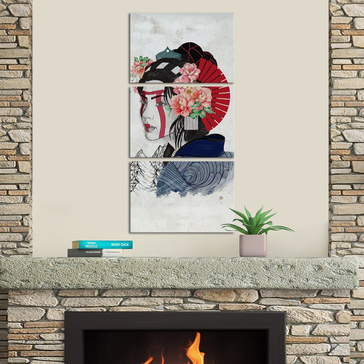 Blue Wave Geisha Multi Panel Canvas Wall Art