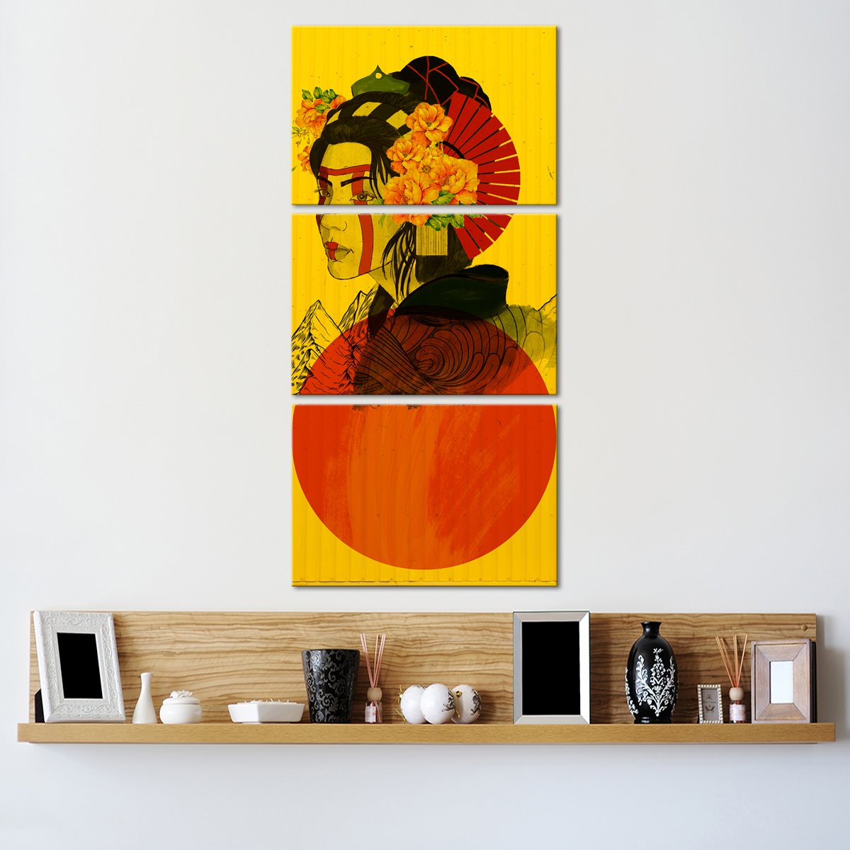 Red Sun Geisha Multi Panel Canvas Wall Art