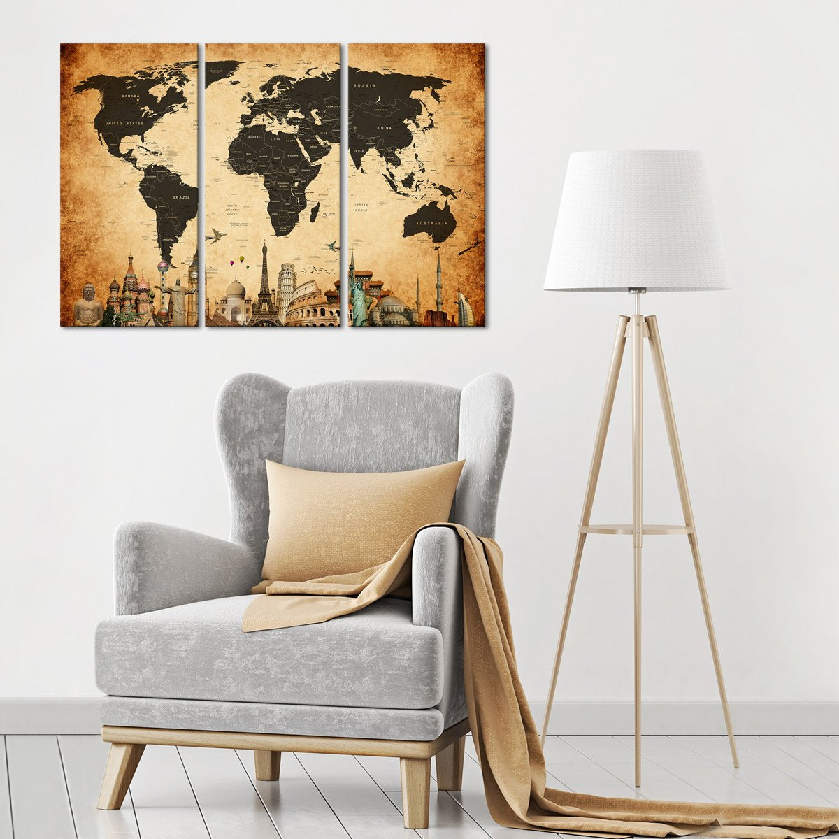 Vintage World Map Masterpiece Multi Panel Canvas Wall Art