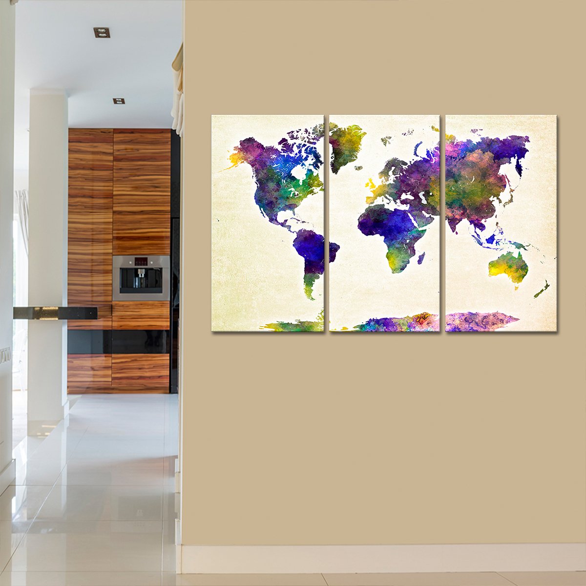 Violet World Map Multi Panel Canvas Wall Art