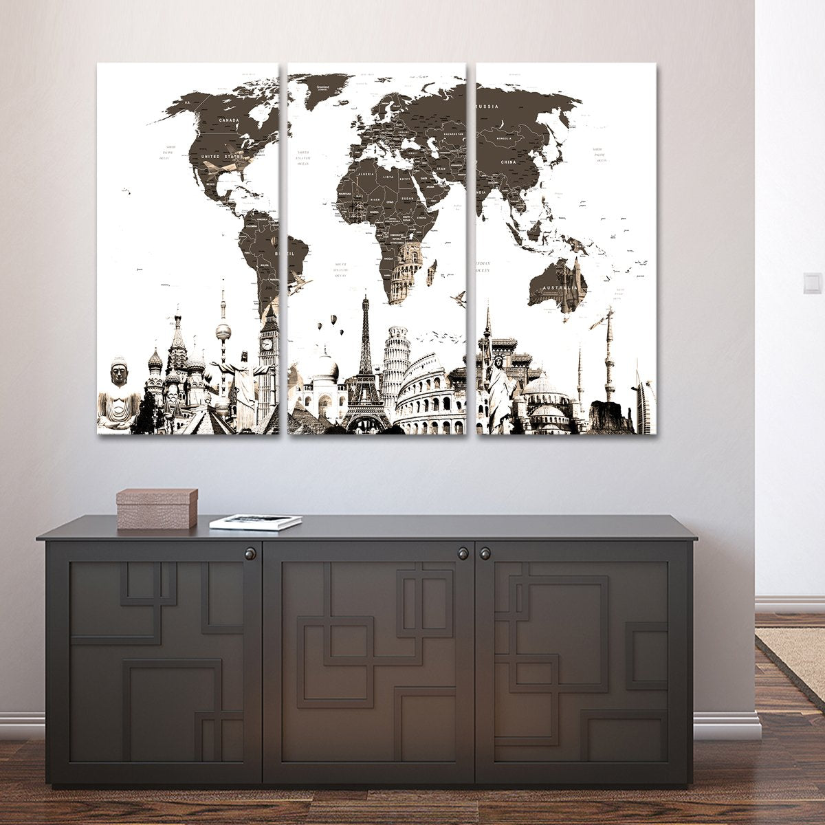 Slate World Map Masterpiece Multi Panel Canvas Wall Art