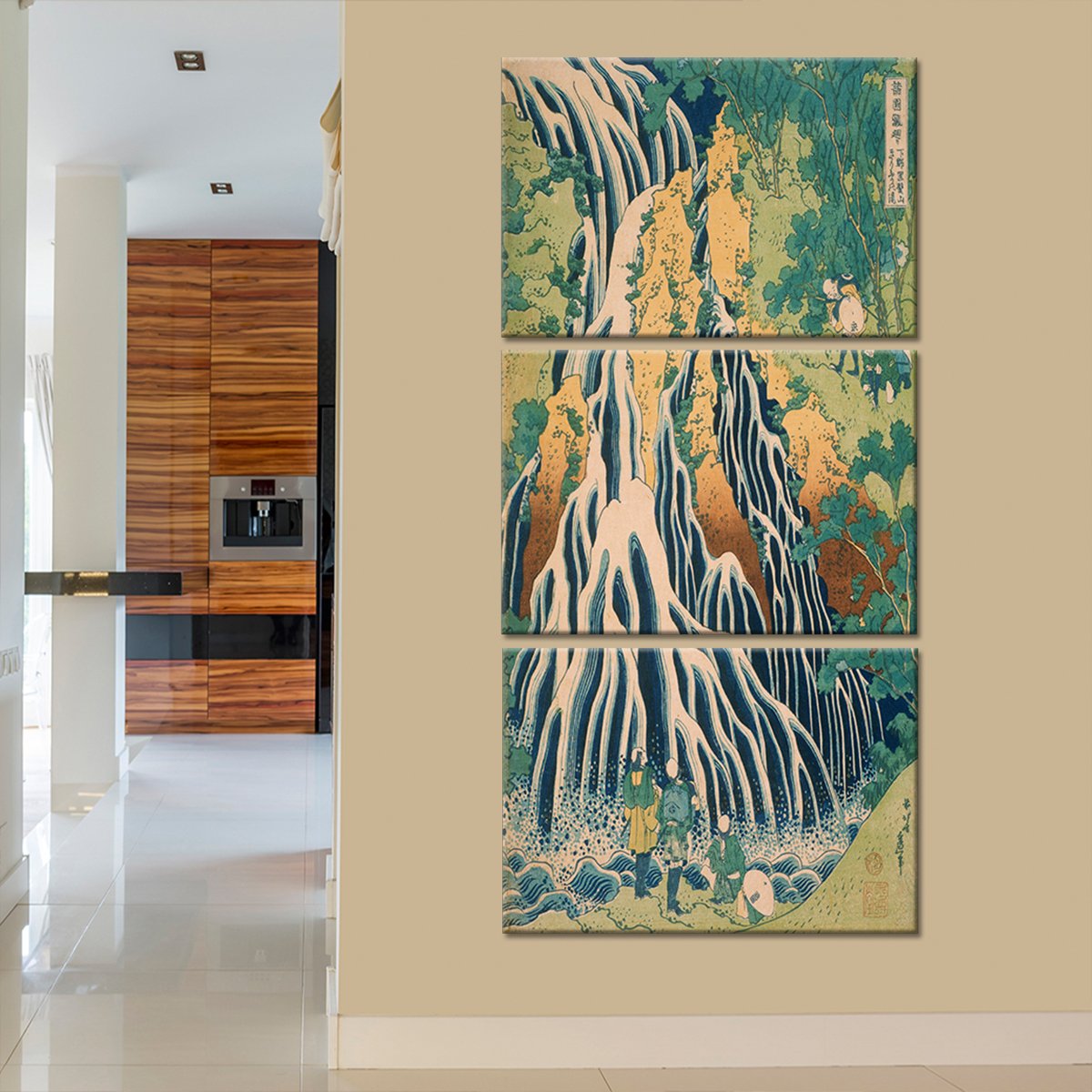 Pilgrims At Kirifuri Waterfall Multi Panel Canvas Wall Art