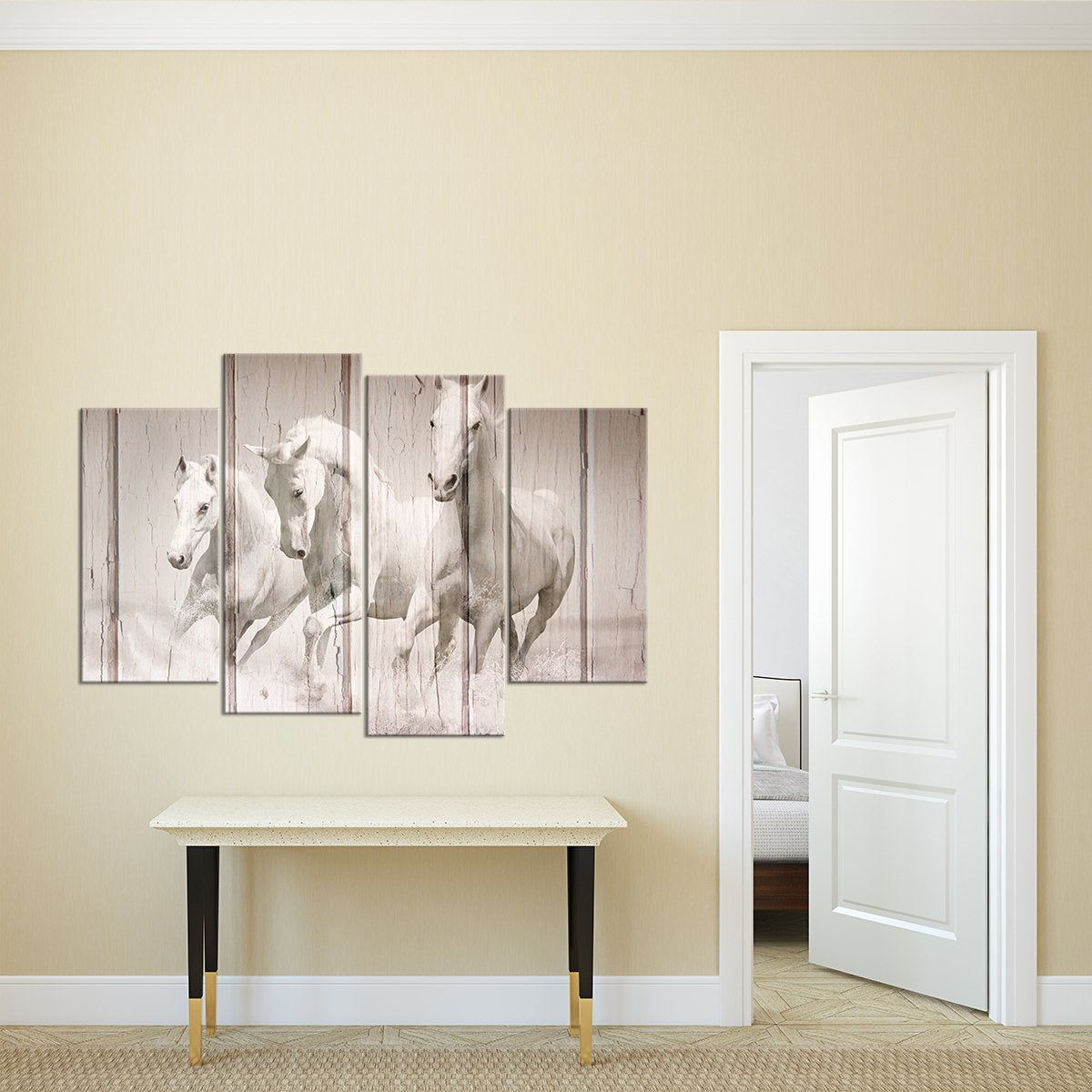 White Stallions Multi Panel Canvas Wall Art