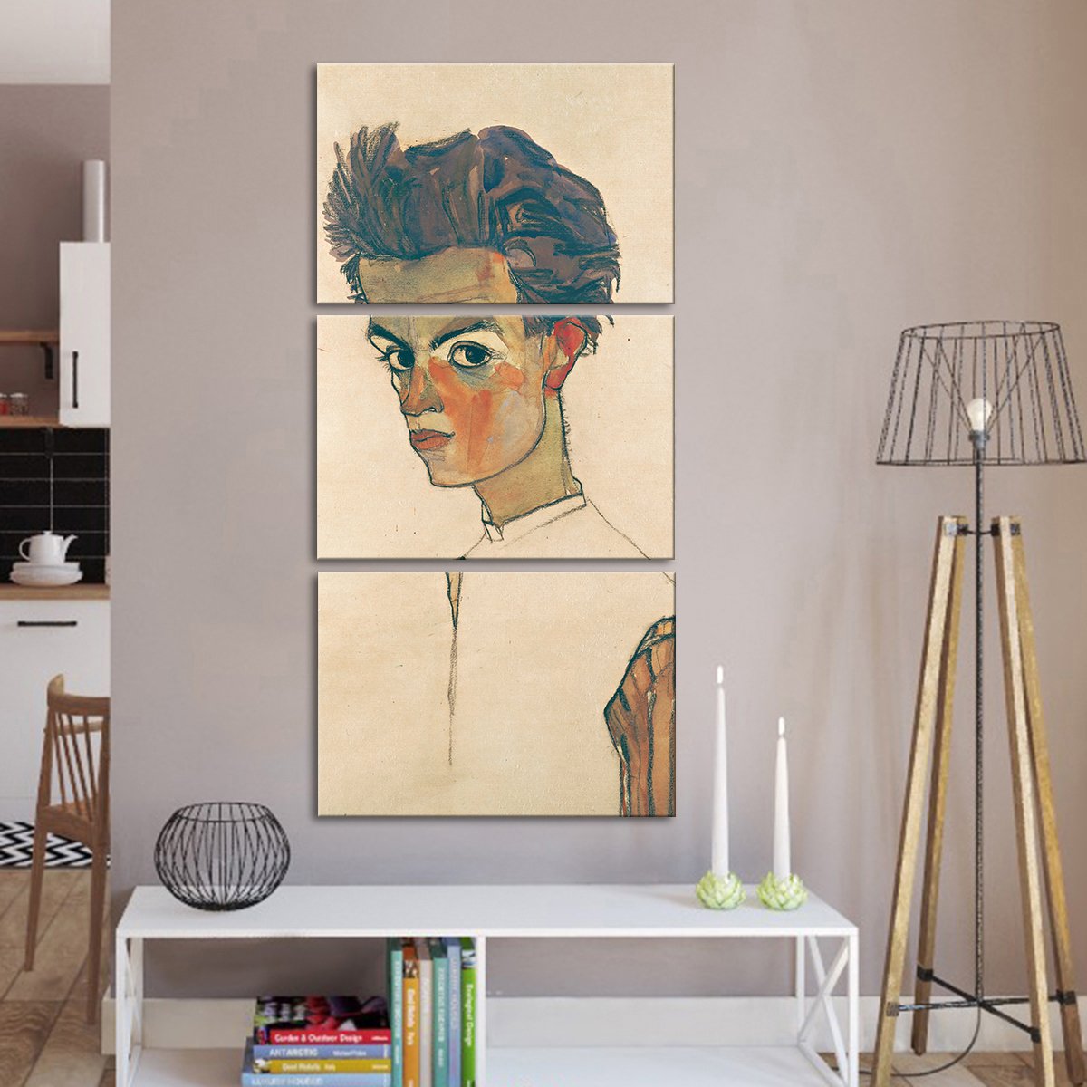 Self Portrait with Striped Shirt Multi Panel Canvas Wall Art