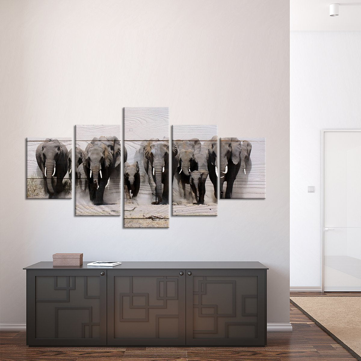 Elephants In Motion Multi Panel Canvas Wall Art