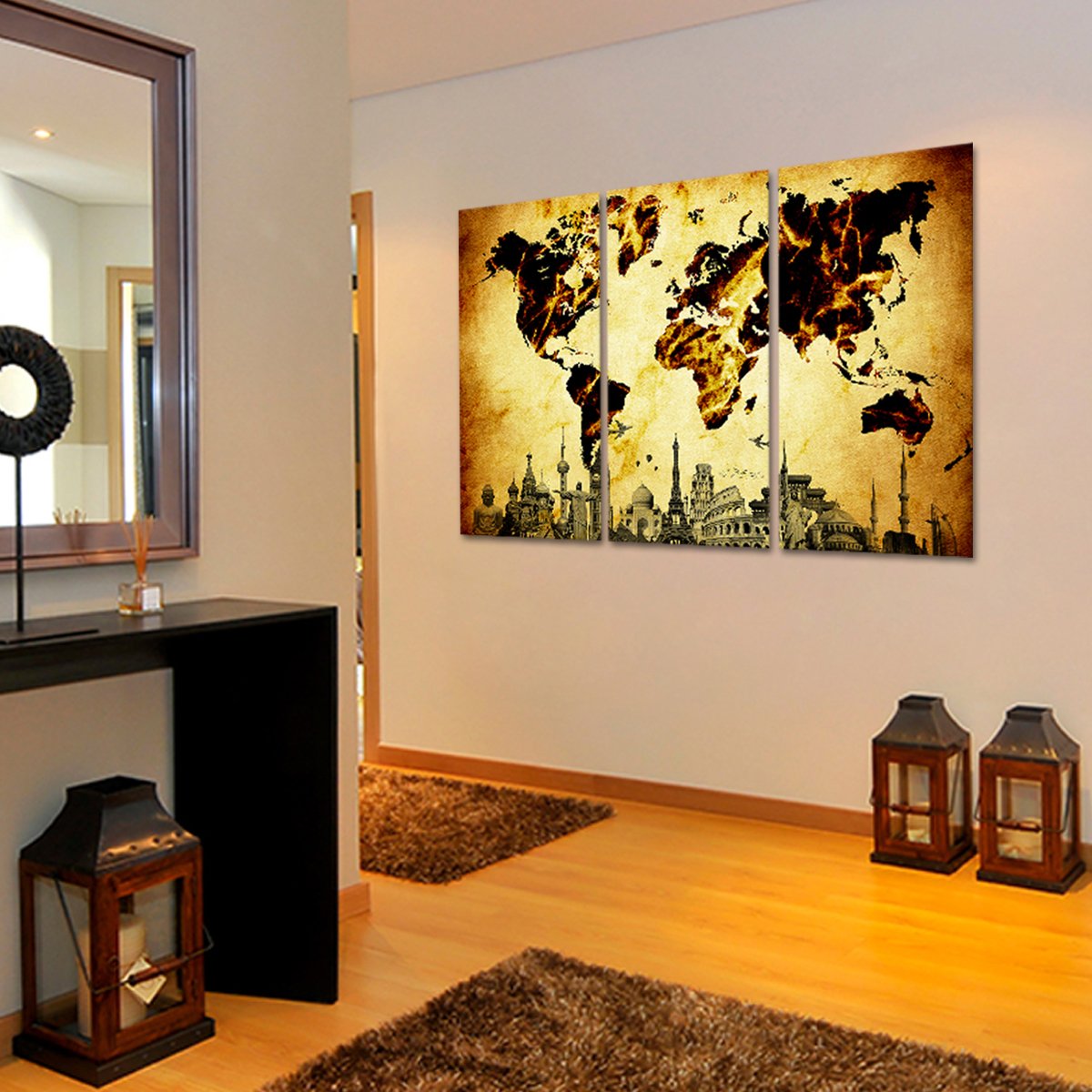 Amber World Map Masterpiece Multi Panel Canvas Wall Art