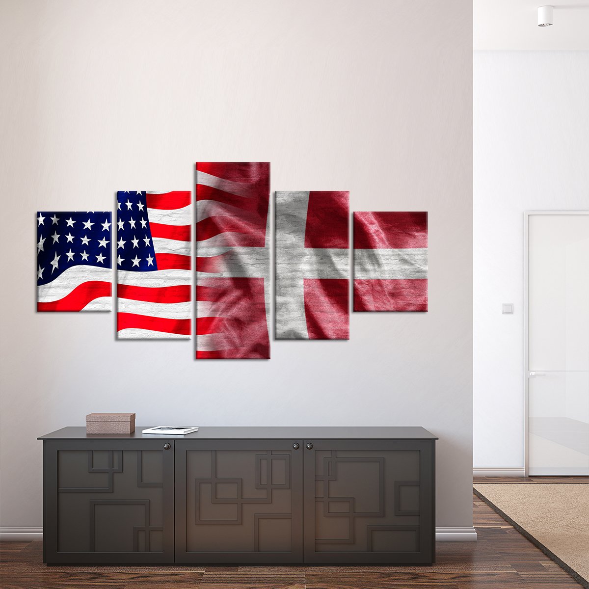 USA And Denmark Flag Multi Panel Canvas Wall Art