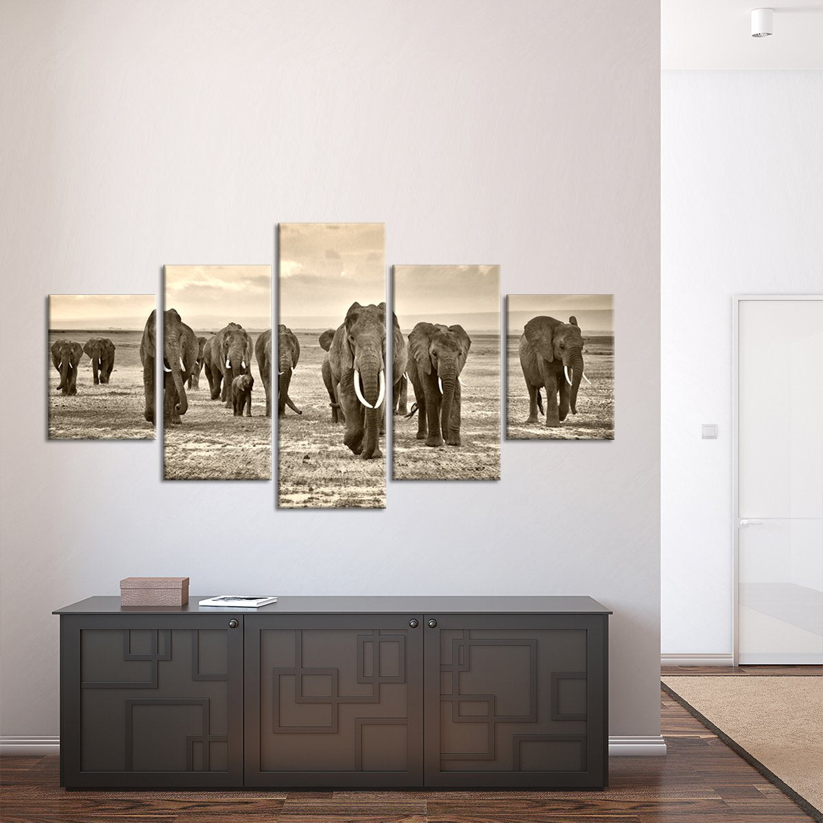 Herd of Elephants Multi Panel Canvas Wall Art