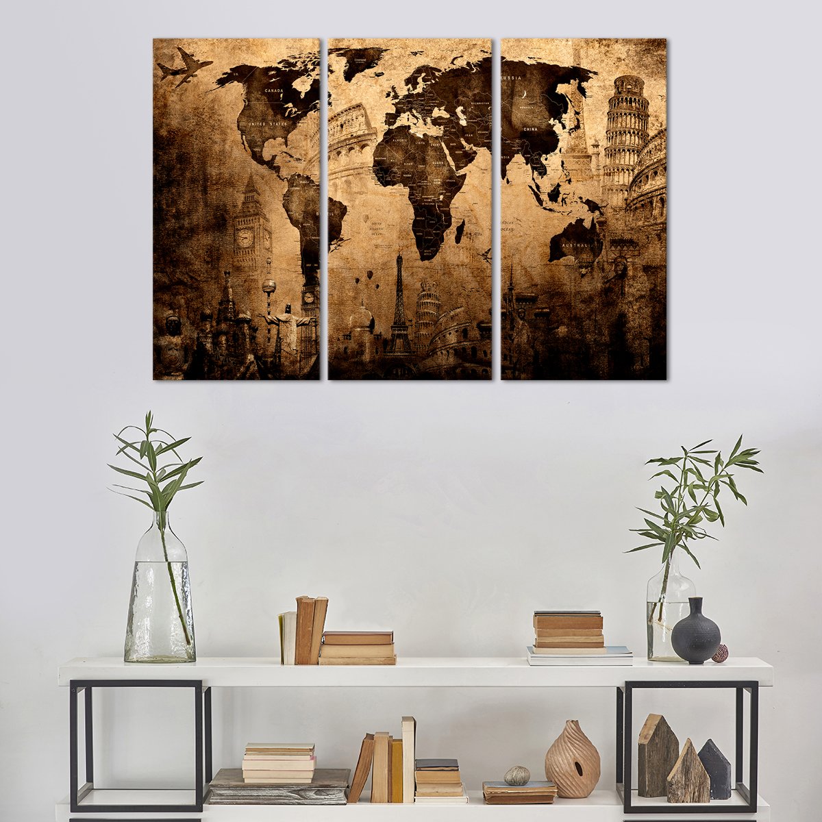 Landmark World Map Masterpiece Multi Panel Canvas Wall Art