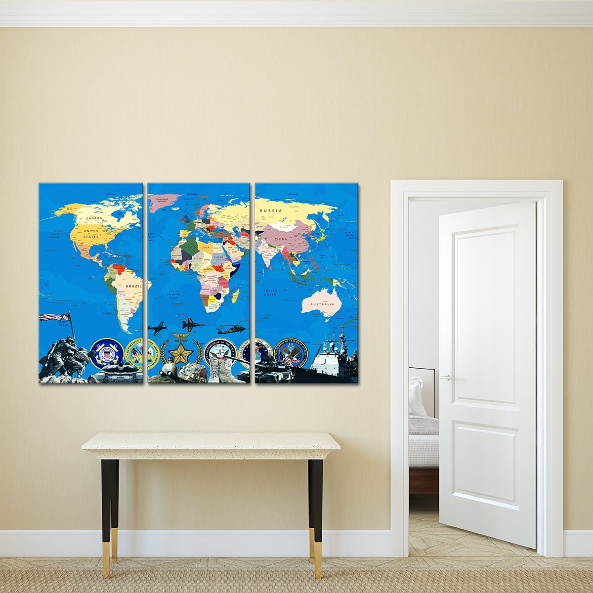 Armed Forces World Map Masterpiece Multi Panel Canvas Wall Art