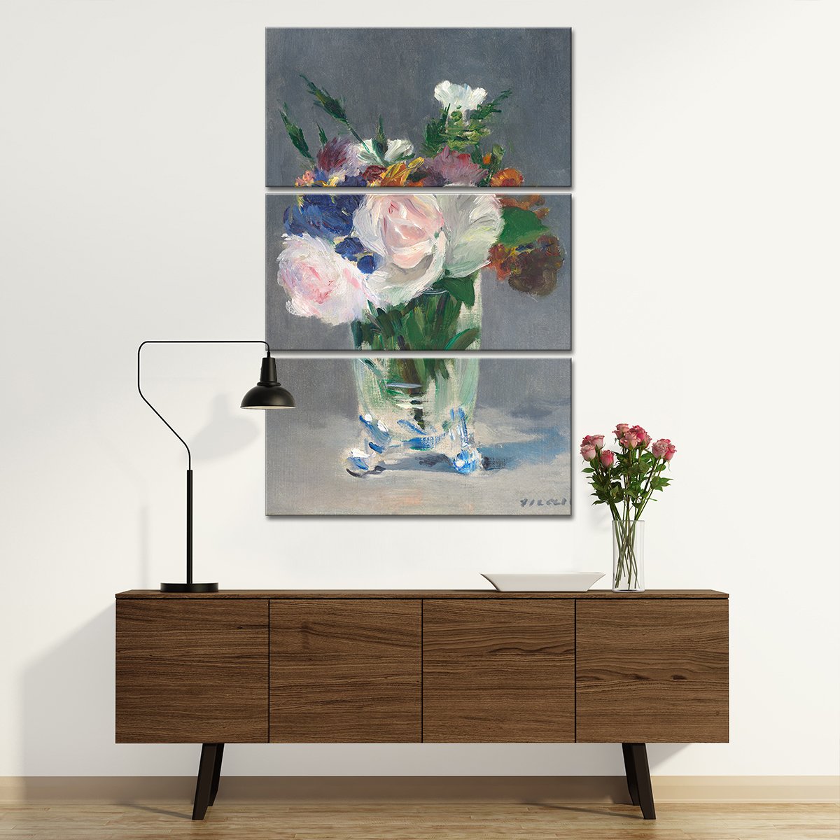 Flowers in a Crystal Vase Multi Panel Canvas Wall Art