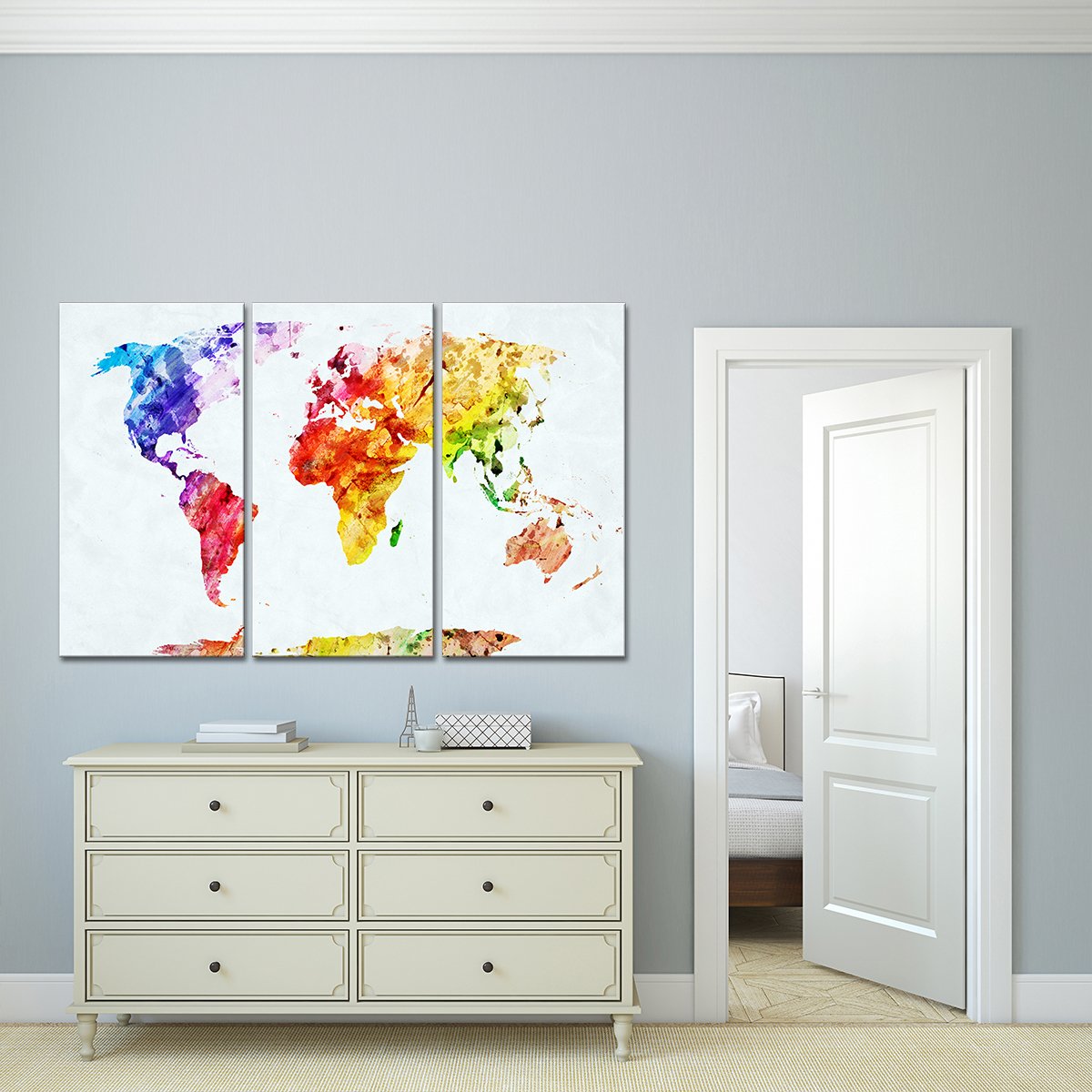 Temperate World Map Multi Panel Canvas Wall Art