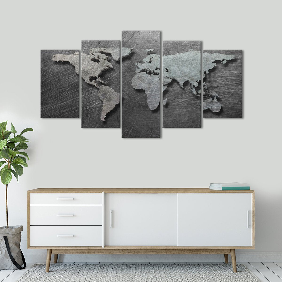 3D Steel World Map Multi Panel Canvas Wall Art
