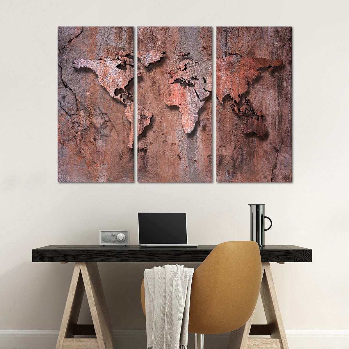 3D Rock World Map Multi Panel Canvas Wall Art