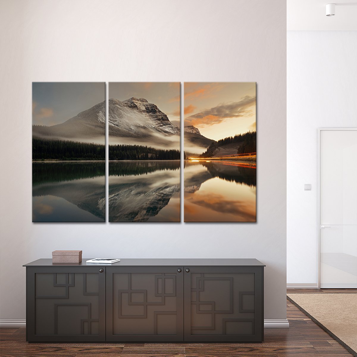 Lake at Sunset Multi Panel Canvas Wall Art