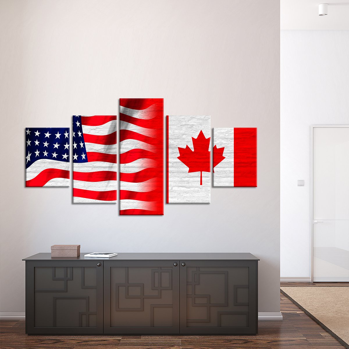 American And Canadian Flag Multi Panel Canvas Wall Art