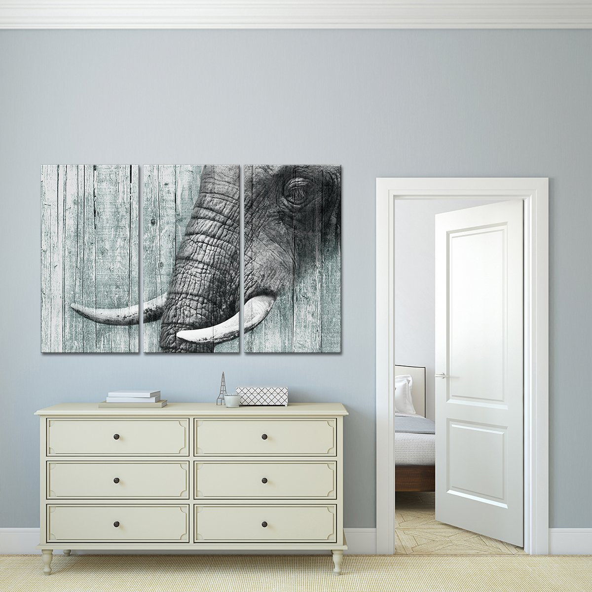 Wooden Elephant Close Up Multi Panel Canvas Wall Art