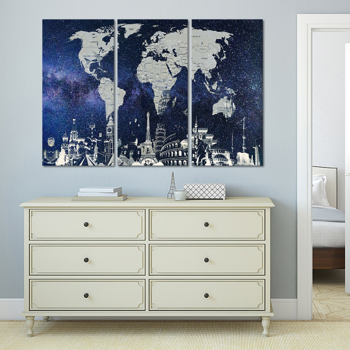 Starry World Map Masterpiece Multi Panel Canvas Wall Art
