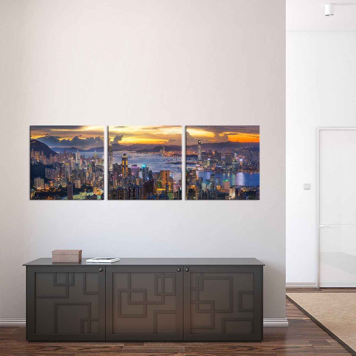 Hong Kong at Sunset Multi Panel Canvas Wall Art