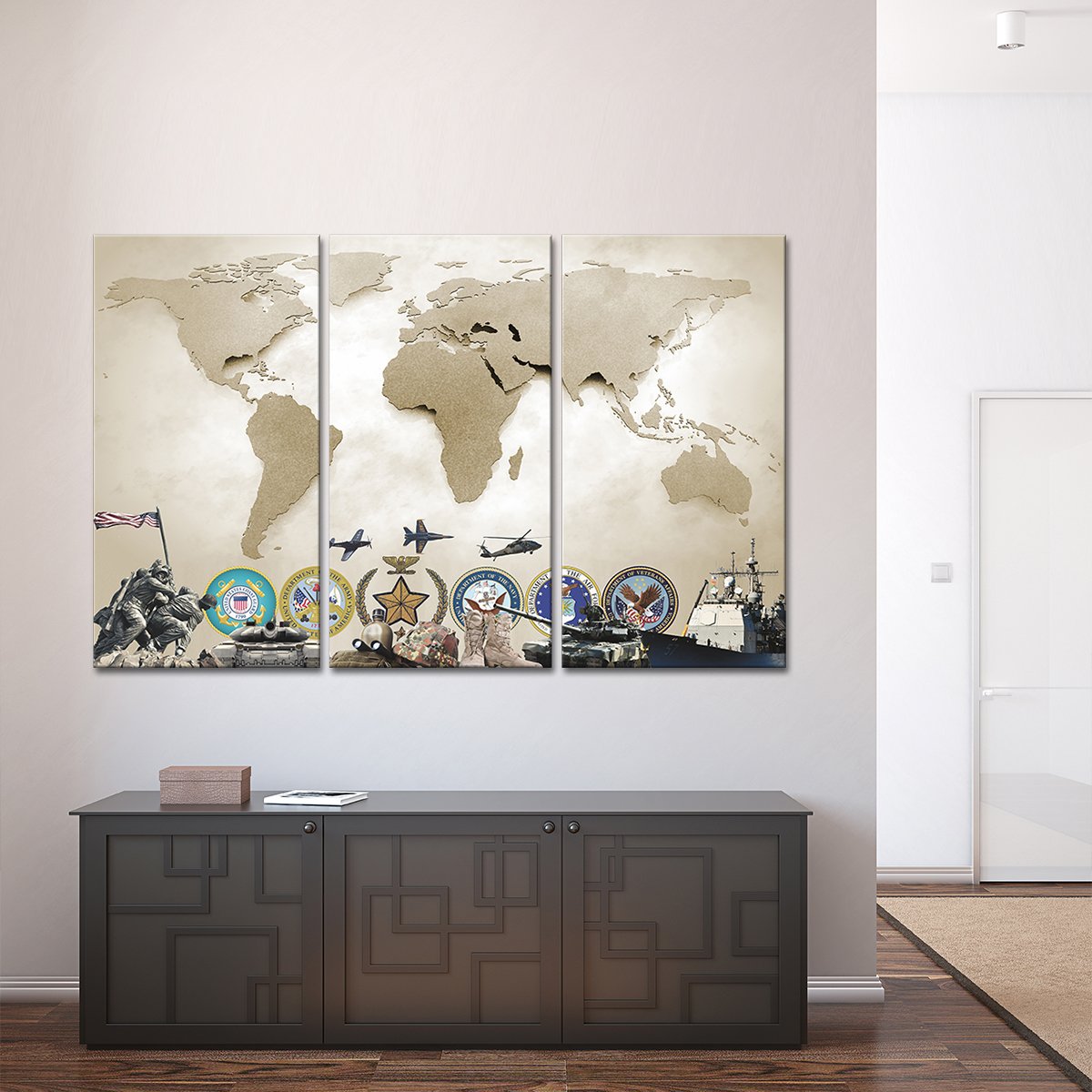 Army World Map Masterpiece Multi Panel Canvas Wall Art