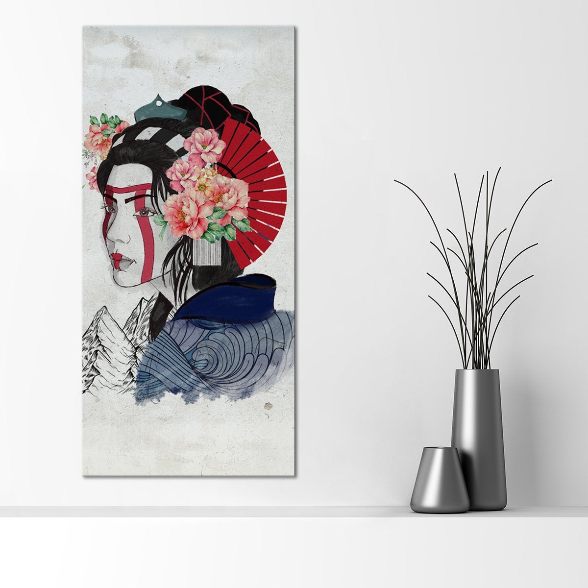 Blue Wave Geisha Multi Panel Canvas Wall Art