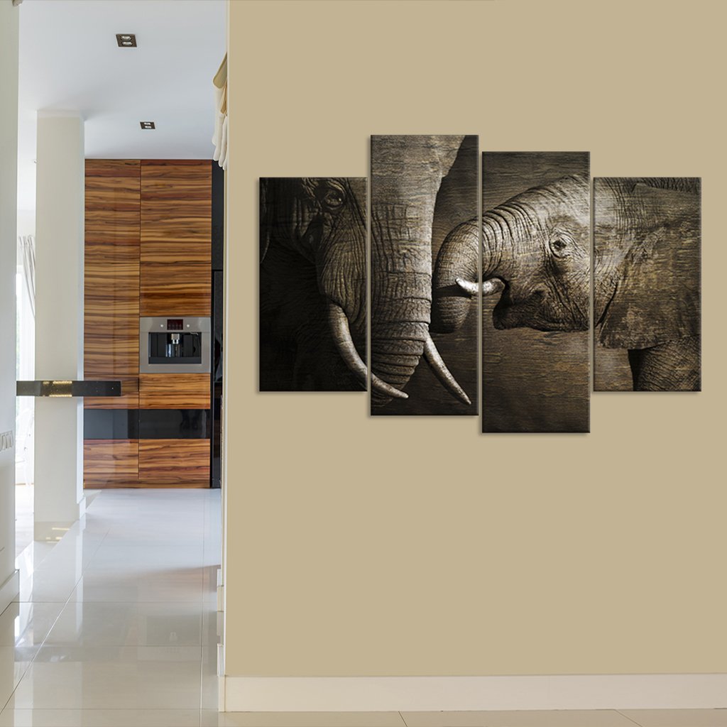 Wooden Elephant Affection Multi Panel Canvas Wall Art