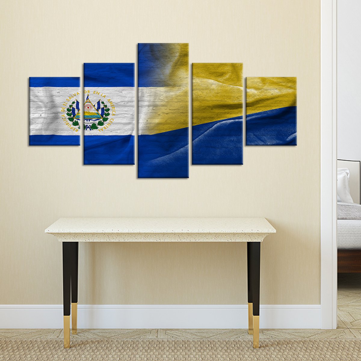 El Salvador And Columbia Flag Multi Panel Canvas Wall Art