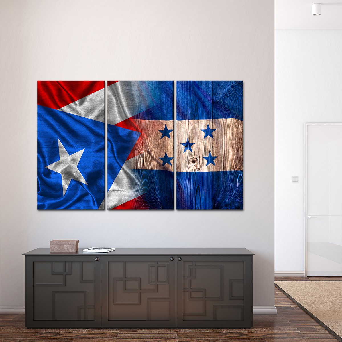 Puerto Rico And Honduras Flag Multi Panel Canvas Wall Art