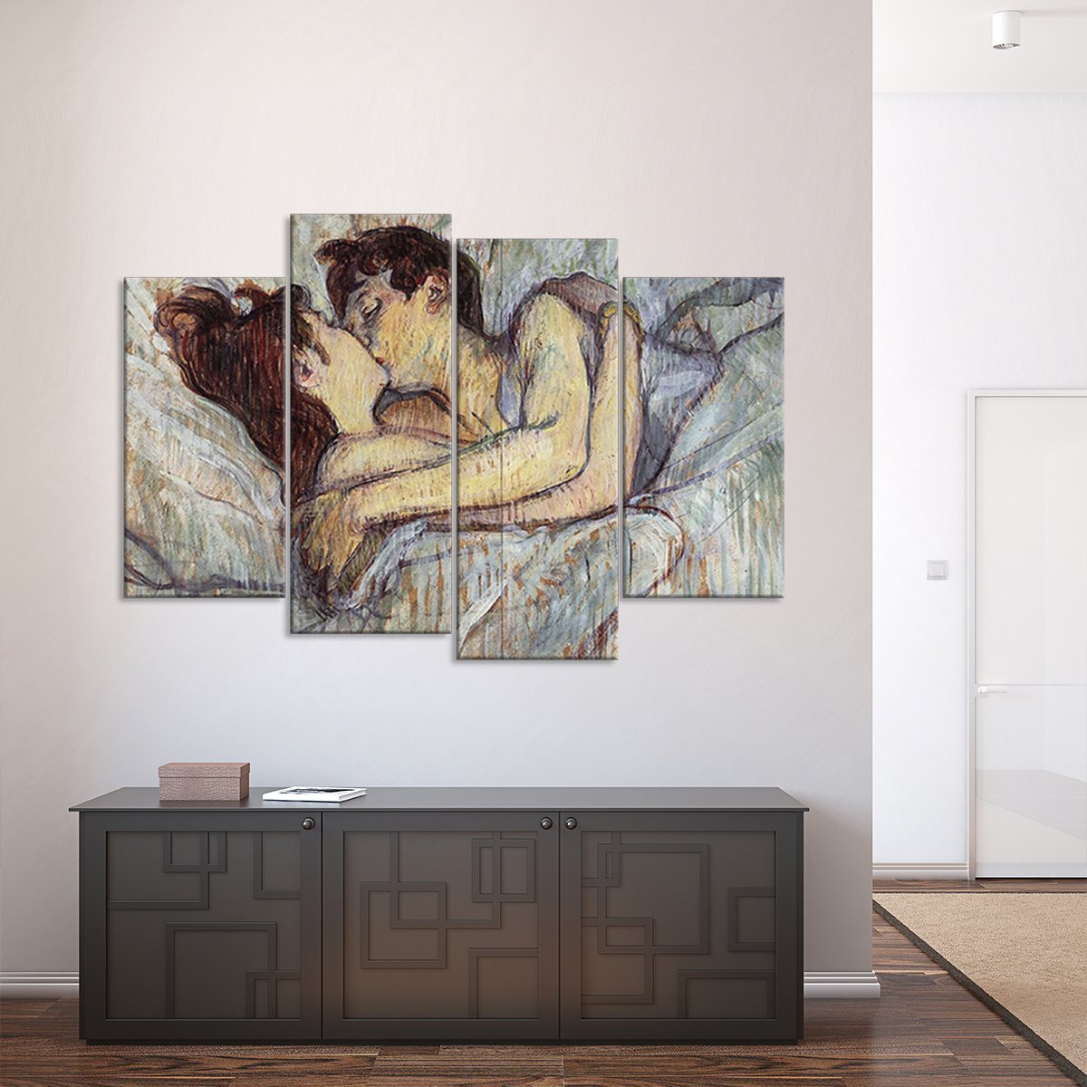 In Bed The Kiss Multi Panel Canvas Wall Art