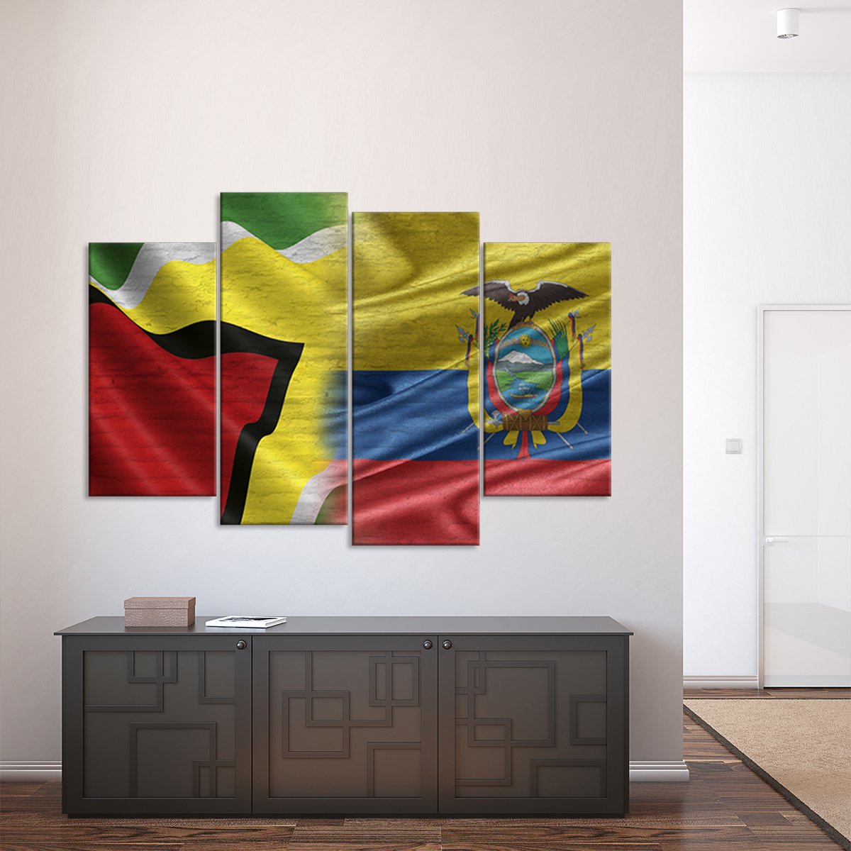 Ecuador And Guyana Flag Multi Panel Canvas Wall Art