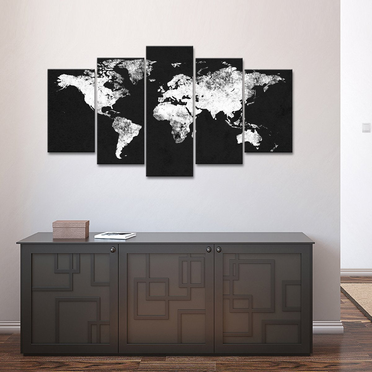 Charcoal World Map Multi Panel Canvas Wall Art