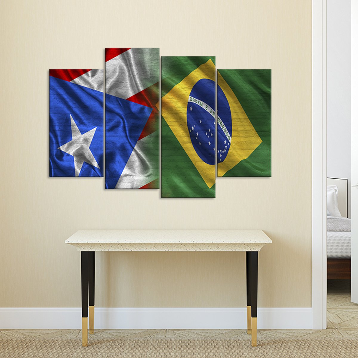 Puerto Rico And Brazil Flag Multi Panel Canvas Wall Art