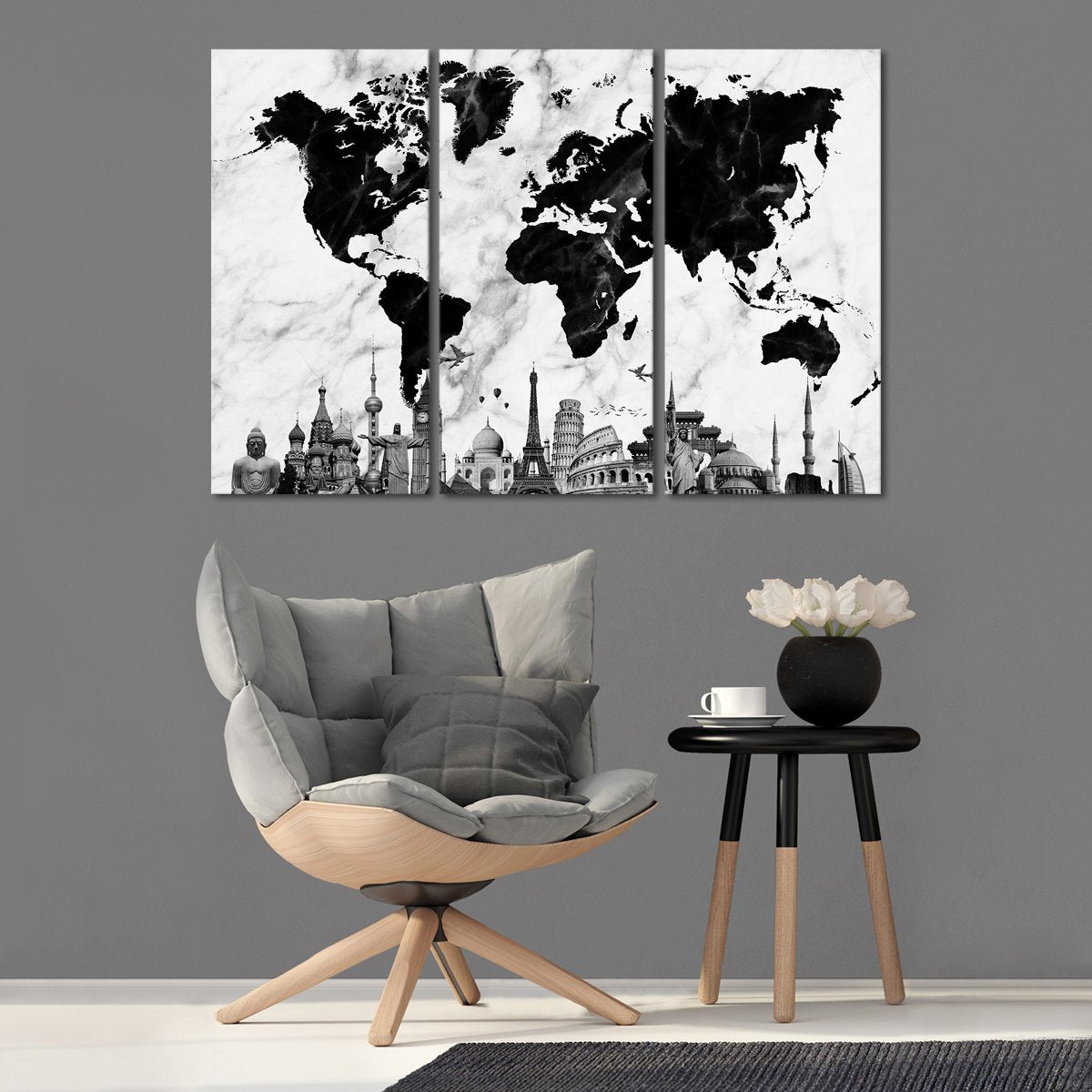 Marble World Map Masterpiece Multi Panel Canvas Wall Art