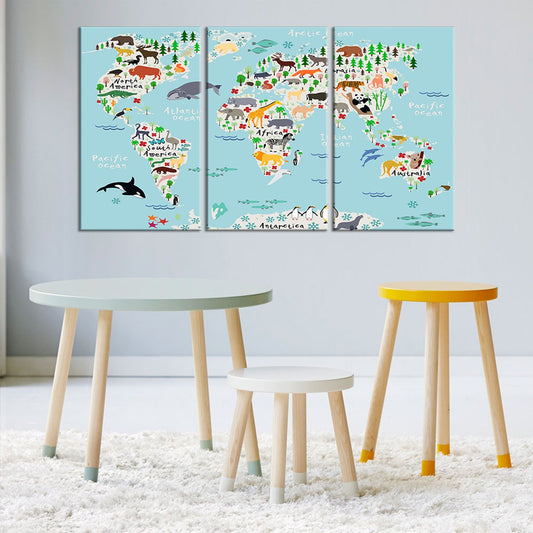 Baby Blue World Map Multi Panel Canvas Wall Art